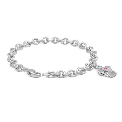Girl's Sterling Silver Pink Sapphire Angel Charm Bracelet (6 3/4 inches) 1