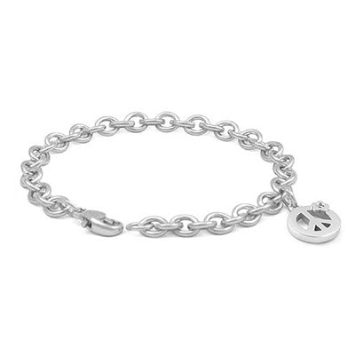 6 3/4 In Silver Diamond Flower Peace Sign Charm Bracelet For Children 1