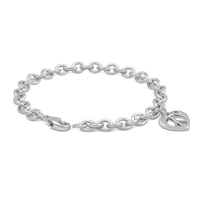 Children Silver Diamond Heart Shape Peace Sign Charm Bracelet (6 3/4 in) 1