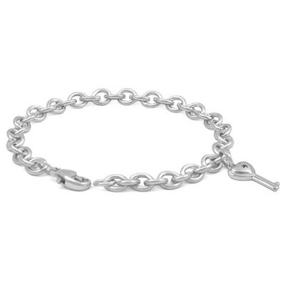 Children Sterling Silver Diamond Key Charm Bracelet (6 3/4 inches) 1