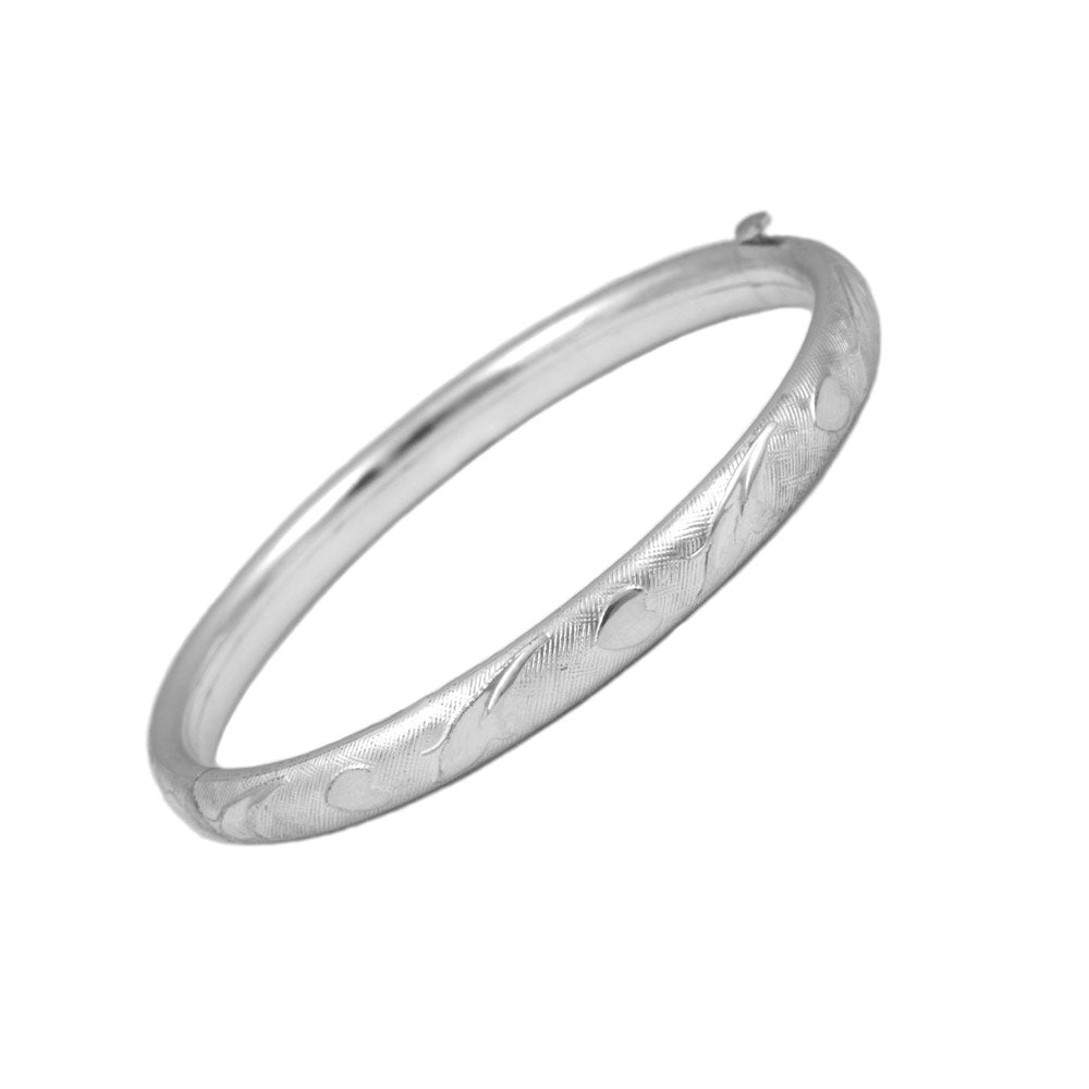 Children's 5 1/4 Or 5 3/4 In Sterling Silver Hearts and Leaves Bangle Bracelet