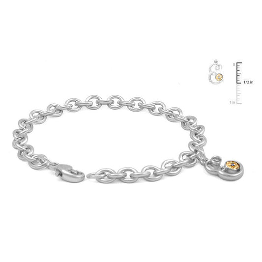 6 3/4 In Silver & 14K Gold Diamond Initial E Charm Bracelet For Girls 1
