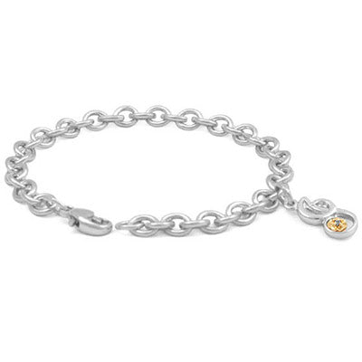 6 3/4 In Silver & 14K Gold Diamond Initial I Charm Bracelet For Girls 1