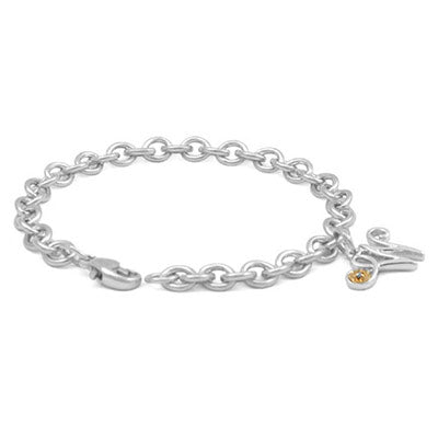6 3/4 In Silver & 14K Gold Diamond Initial W Charm Bracelet For Girls 1