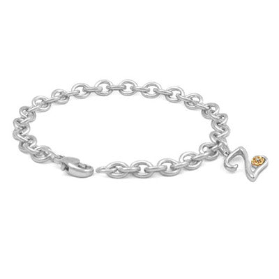 6 3/4 In Silver & 14K Gold Diamond Initial Z Charm Bracelet For Girls 1