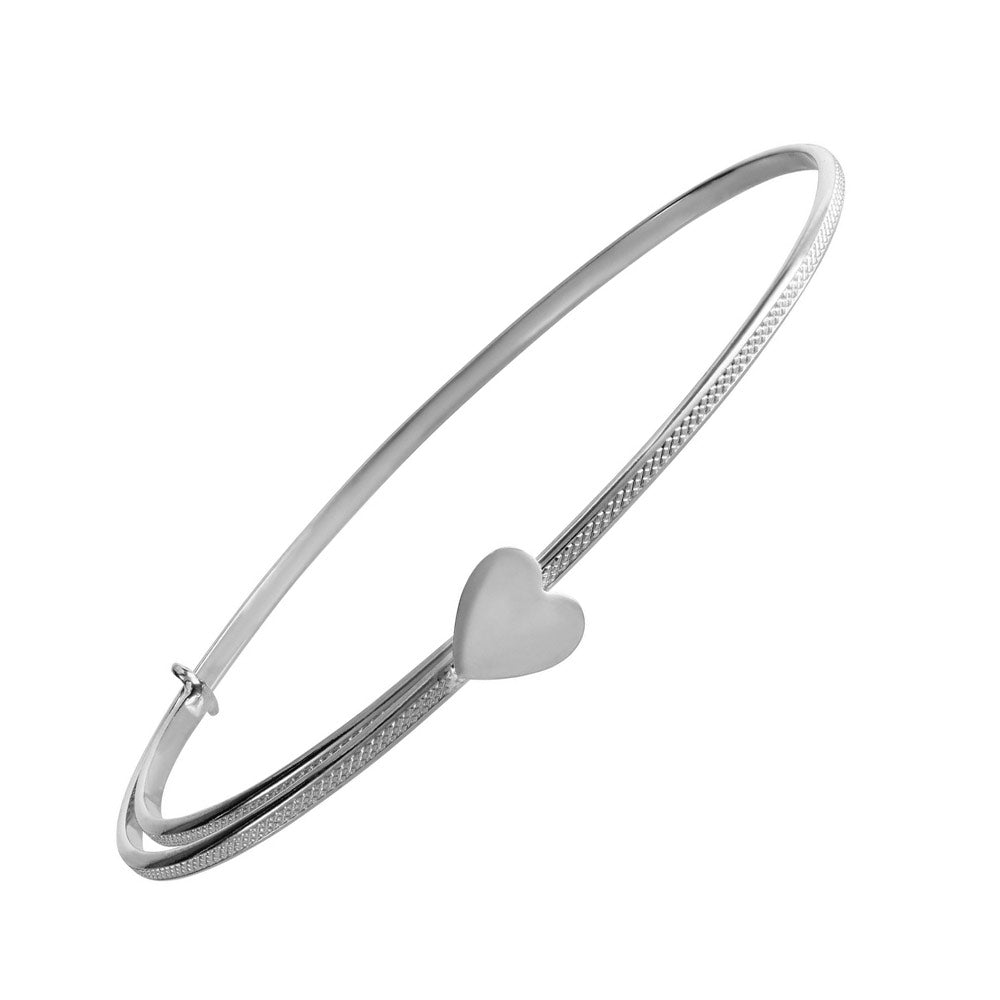 Kids 14K Yellow/White Gold Heart Adjustable Bangle Bracelet (4 1/2-6 1/2 in)