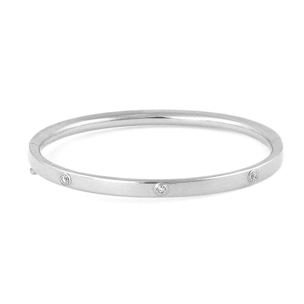 5 1/4 Inches Children 14K Gold 3-Diamond Bangle Bracelets For Girls