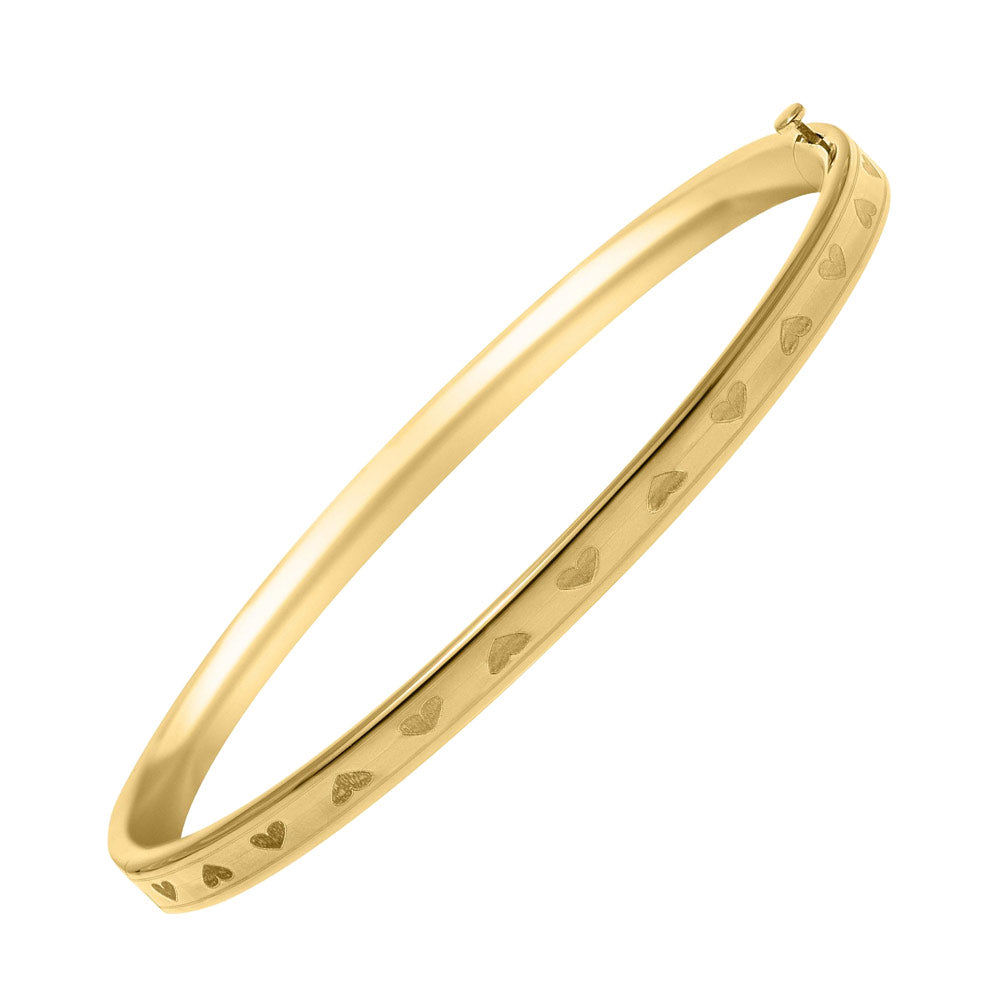 Baby And Toddler Jewelry - 14K Gold All Around Heart Bangle Bracelet For Girls