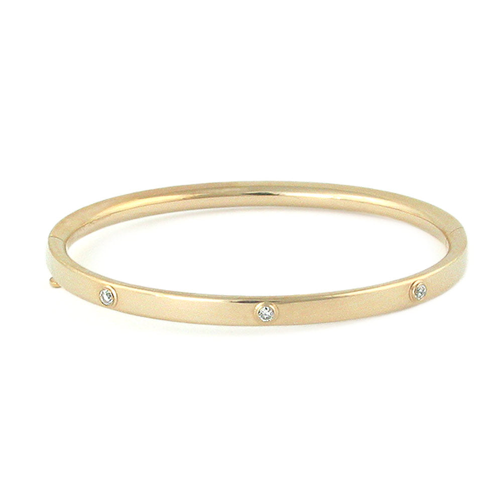 5 1/4 Inches Children 14K Gold 3-Diamond Bangle Bracelets For Girls 1