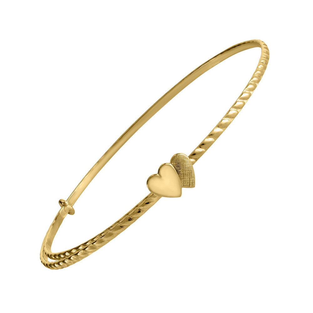 14K Yellow Gold Double Heart Adjustable Bangle Bracelet for Children 1