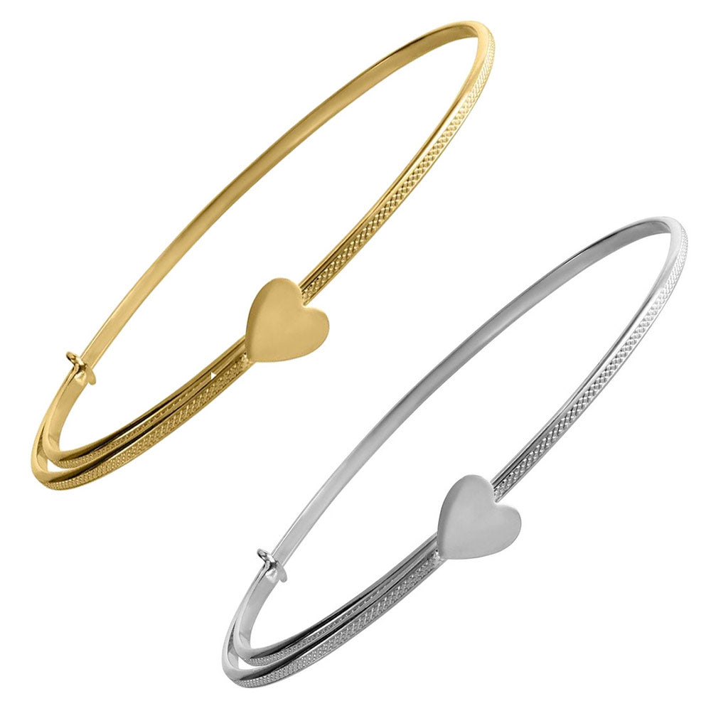Kids 14K Yellow/White Gold Heart Adjustable Bangle Bracelet (4 1/2-6 1/2 in)