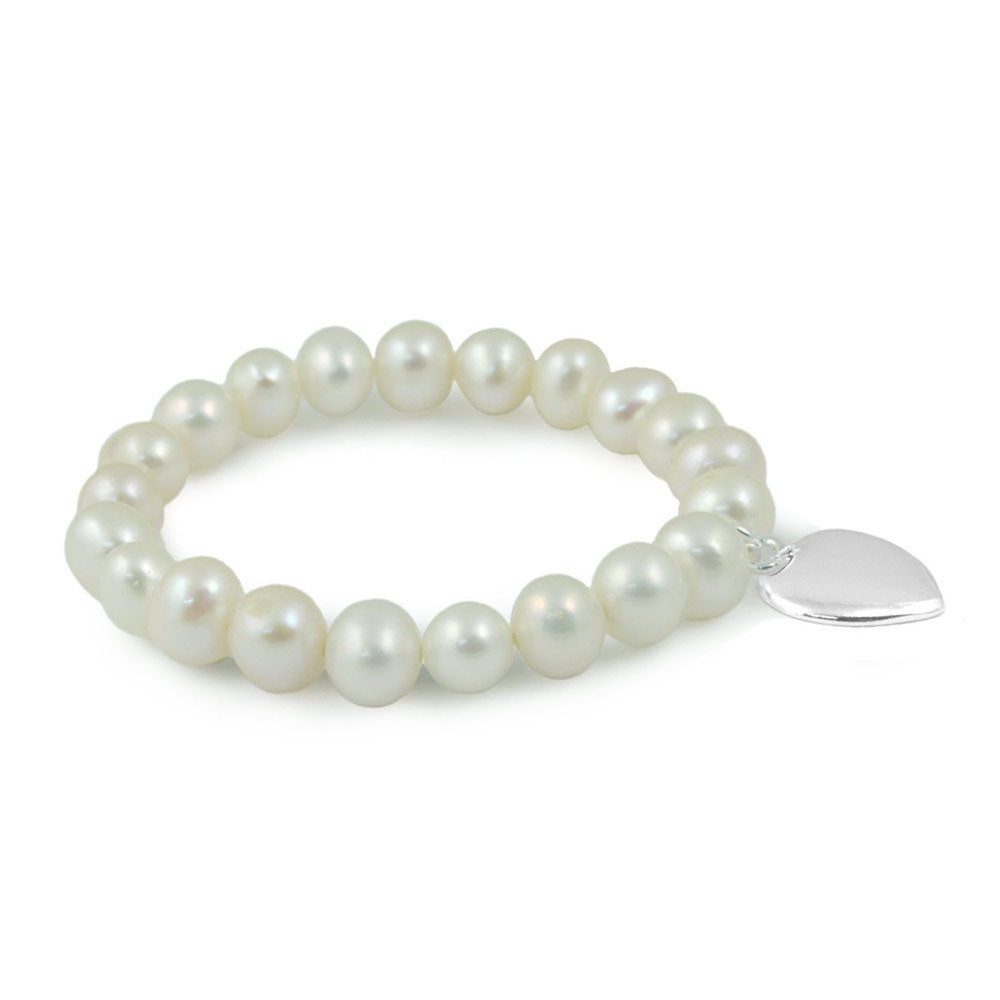 Girls Jewelry - Cultured Pearl Stretchy Bracelet With Cross, Heart Or Candy Charm