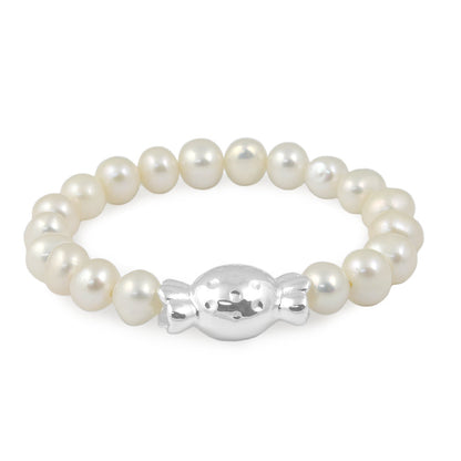 Girls Jewelry - Cultured Pearl Stretchy Bracelet With Cross, Heart Or Candy Charm