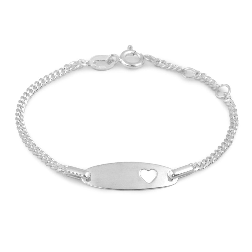 4 3/4 - 5 1/2 In Silver Heart Or Plain ID Bracelet For Baby And Toddler Girls 1