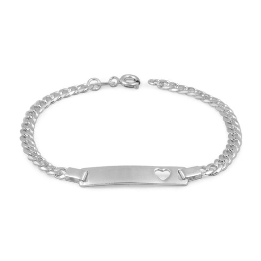 5 1/2 or 6 1/2 In Sterling Silver Heart Curb Link ID Bracelet For Children 1