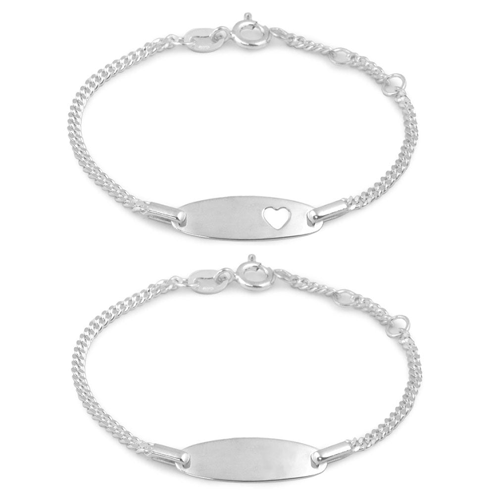 4 3/4 - 5 1/2 In Silver Heart Or Plain ID Bracelet For Baby And Toddler Girls 2