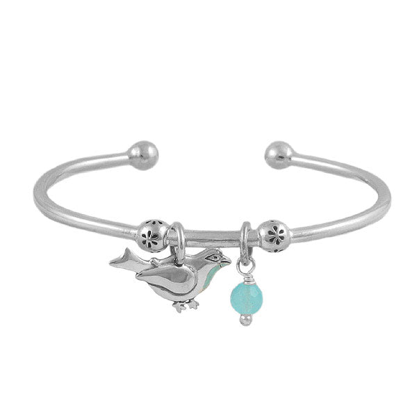 Kids Sterling Silver Bird/Turquoise Quartz Drop Cuff Bracelet (5-7 in) 1