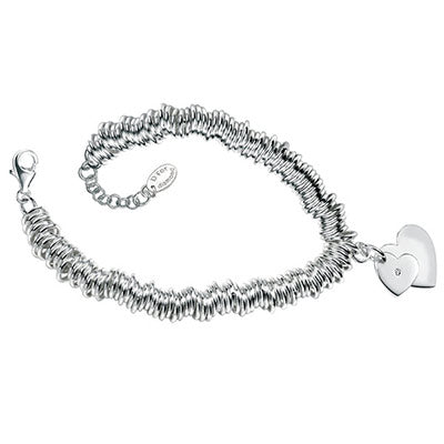 Silver Double Hearts Diamond Charm Children Bracelet (5 1/4-6 1/4 in) 1