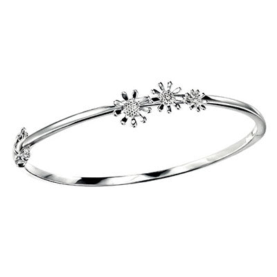 Young Girls Sterling Silver Diamond 3 Flowers Hinged Bangle 1