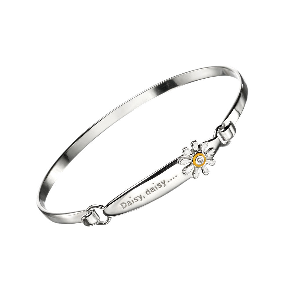 Young Girls Jewelry - Sterling Silver Diamond Daisy Flower Bangle 1