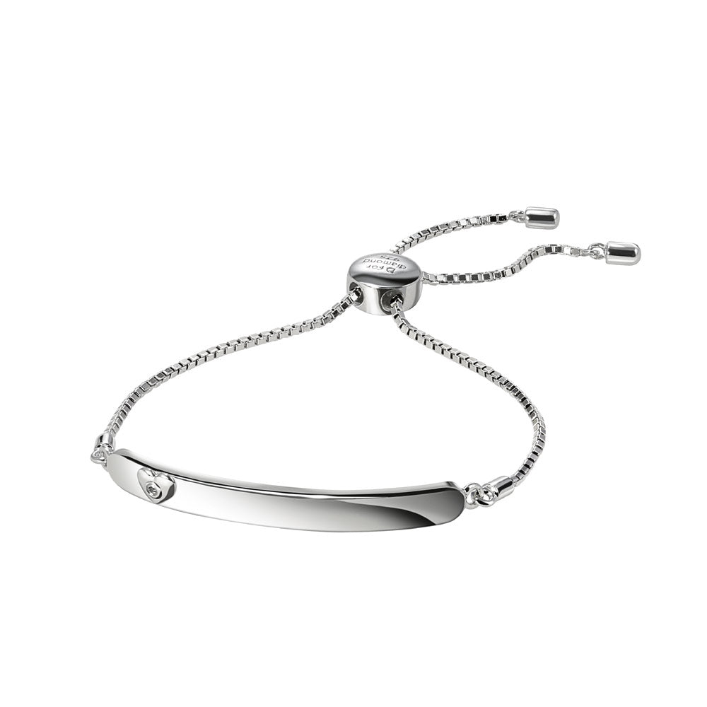 Girls Sterling Silver Toggle Box Chain Diamond Heart ID Bracelet (4 1/2-6 1/2 in) 1