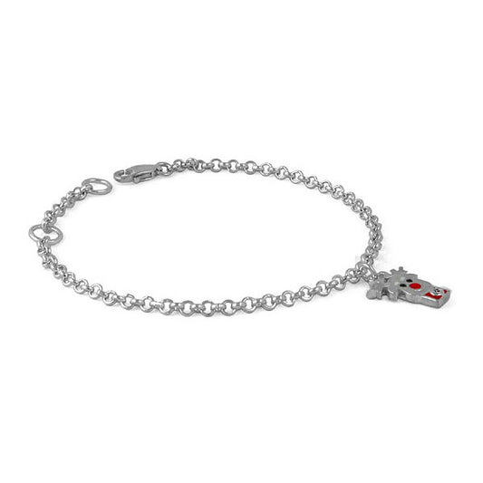 Sterling Silver Rolo Chain Diamond Rudolph Charm Kids Bracelet (6 in) 1