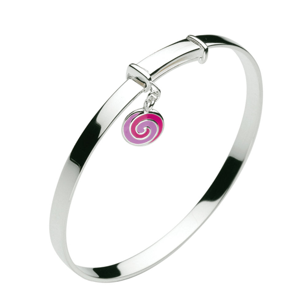 Girls Sterling Silver Enameled Lollipop Swirl Charm Bangle Bracelet (up to 6 in) 1