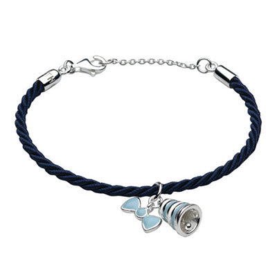 Sterling Silver Blue Bow Bell Cord Kids Bracelet (5 1/2 or 6 1/2 in) 1
