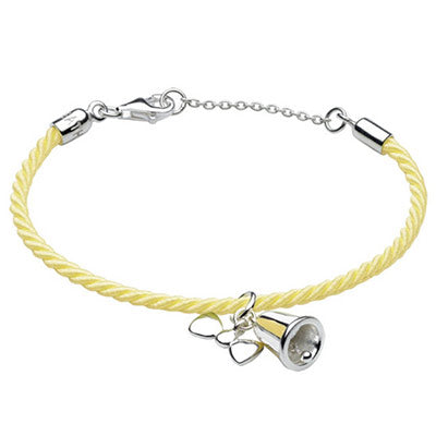 Silver Yellow Bow Bell Yellow Cord Girls Bracelet (5 1/2 or 6 1/2 in) 1
