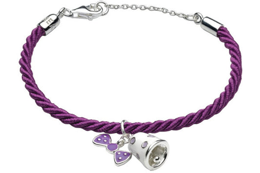 Sterling Silver Purple Bow Bell Cord Kids Bracelet (5 1/2 or 6 1/2 in) 1