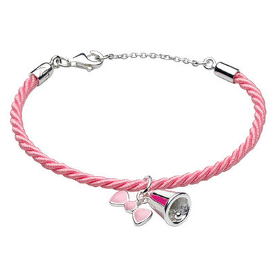 Children Jewelry - Silver Pink Bow Bell Cord Bracelet (5 1/2 or 6 1/2 in) 1