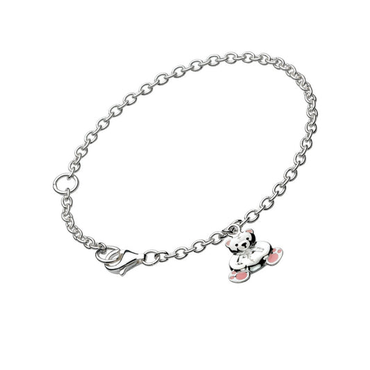 Girls Sterling Silver Pink Enameled Teddy Bear Charm Bracelet (5 1/4-6 1/4 inch) 1