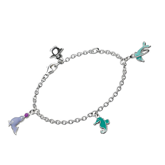 Children's Sterling Silver Enameled Sealife Charm Bracelet (5 1/4-6 1/4 inches) 1