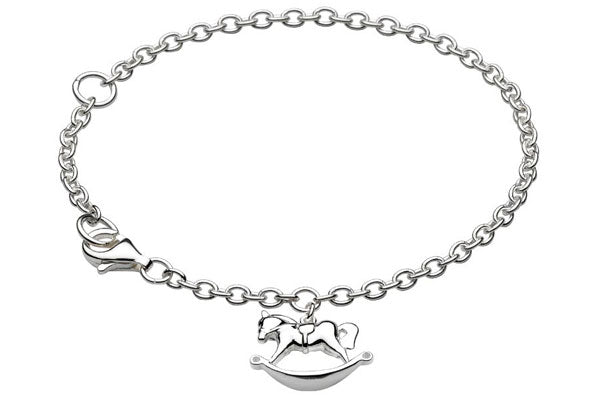Girls Sterling Silver Pink Rock Horse Charm Bracelet (5 1/2-6 1/2 inch) 1