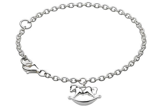 Girls Sterling Silver Pink Rock Horse Charm Bracelet (5 1/2-6 1/2 inch) 1