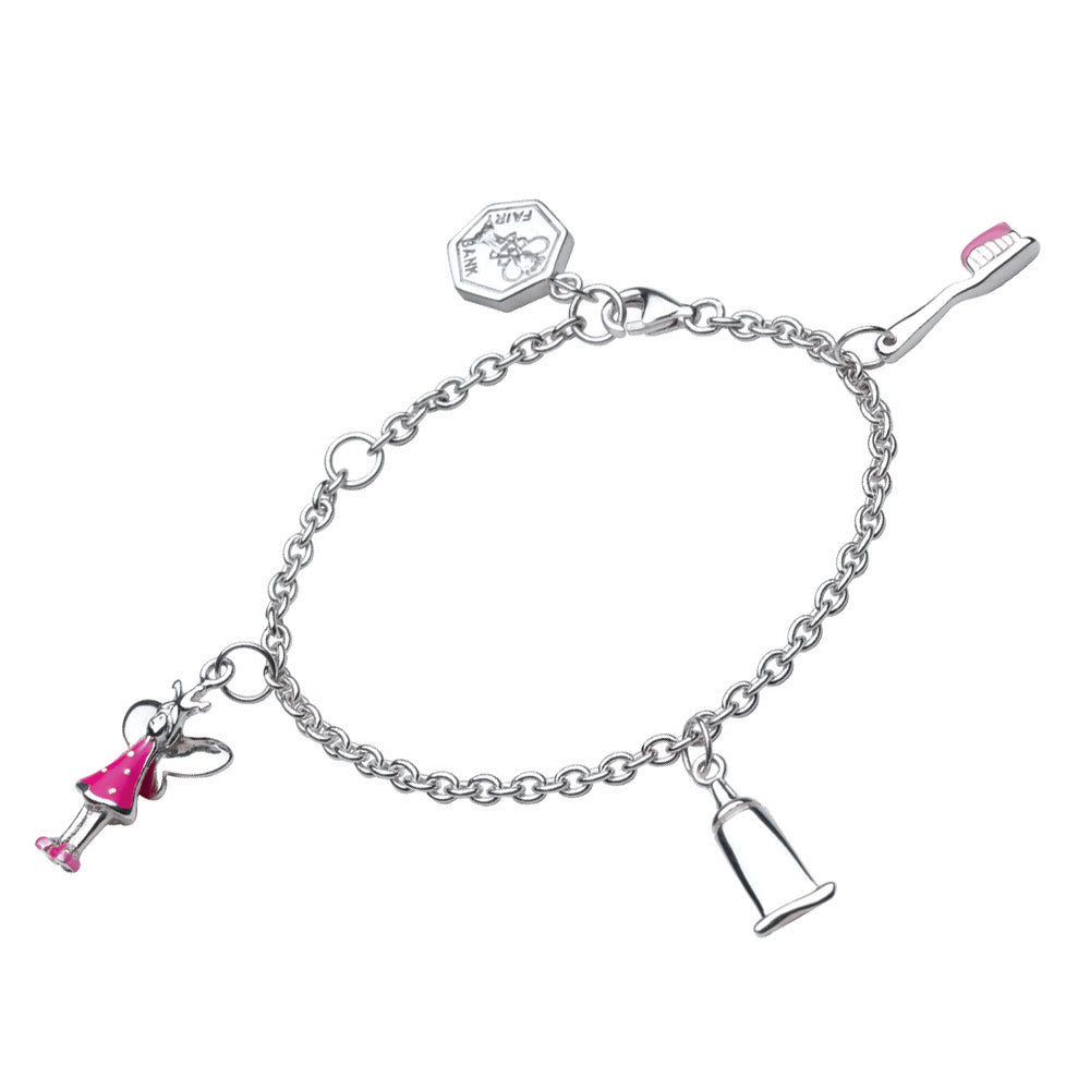 Children's Sterling Silver Pink Enameled Tooth Fairy Bracelet (6 inches) 1