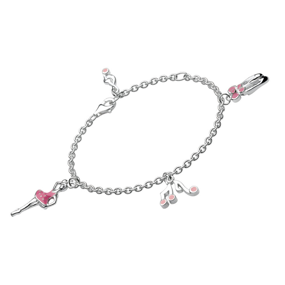 5 1/4 or 6 1/4 Inches Silver Pink Enameled Ballerina Girls Bracelet 1