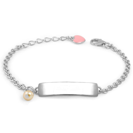 Jewelry For Babies & Children - Silver Pink Heart Cultured Pearl ID Bracelet 1