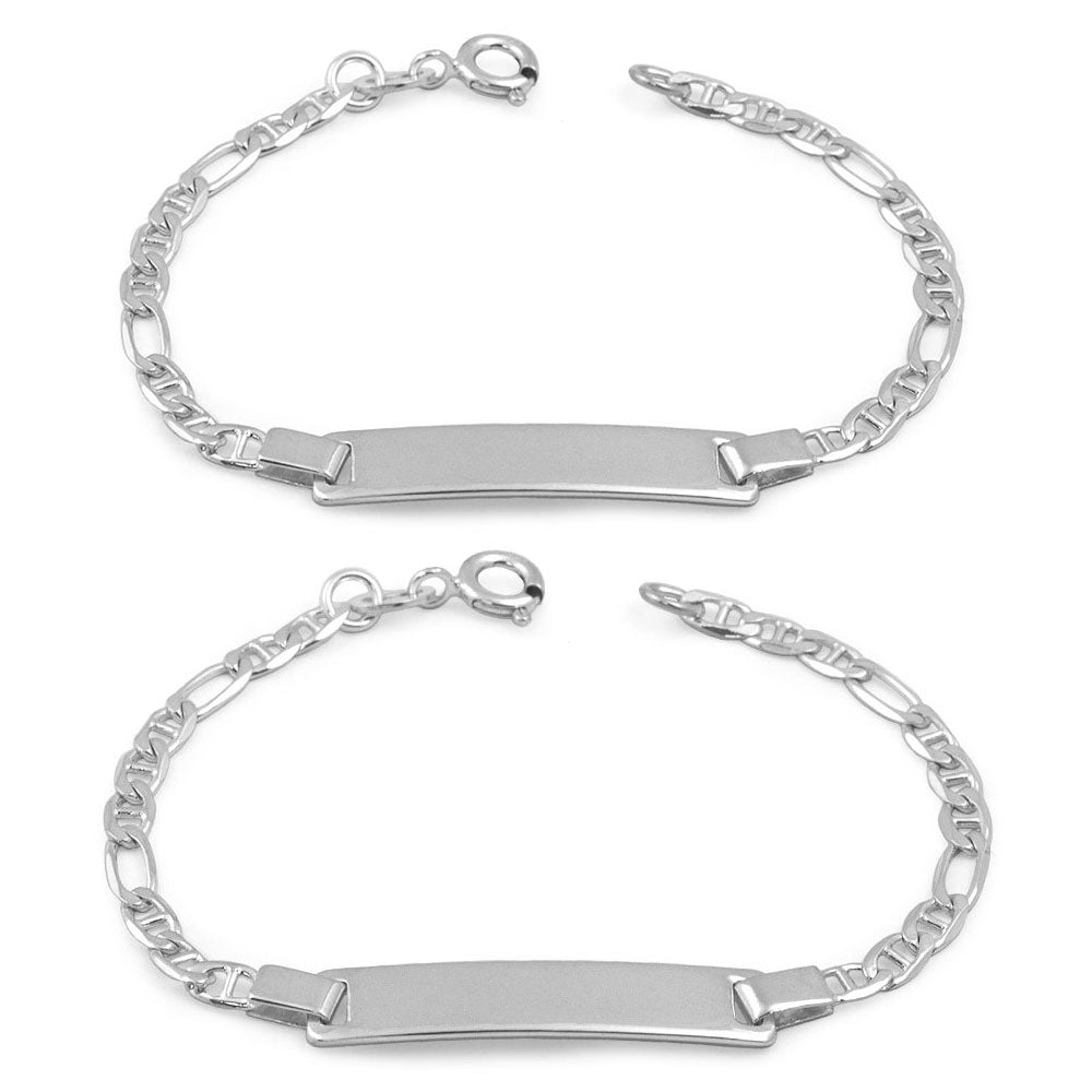 Children's 5 1/2 or 6 1/2 Inches Silver Figaro Link ID Bracelet For Boys & Girls 2