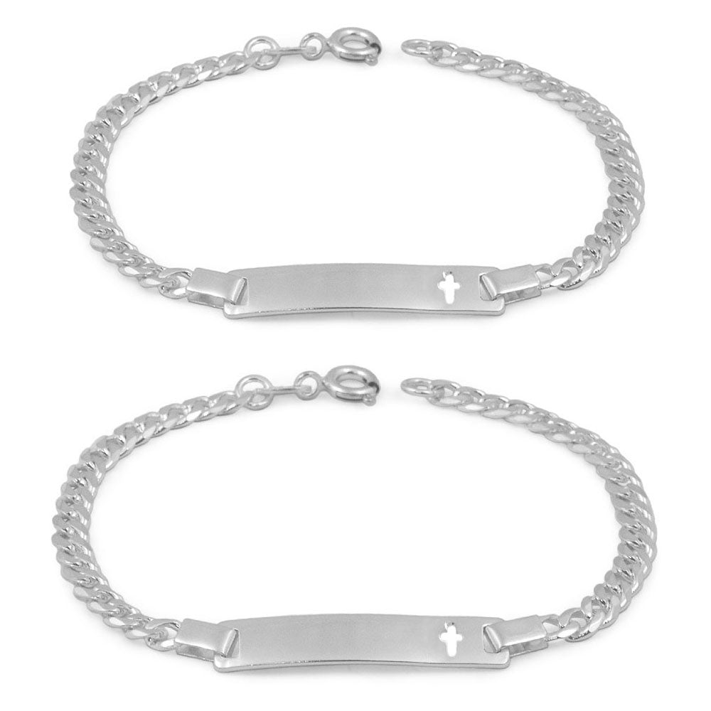 5 1/2 Or 6 1/2 In Sterling Silver Cross Curb Linked ID Bracelet For Boys And Girls 2