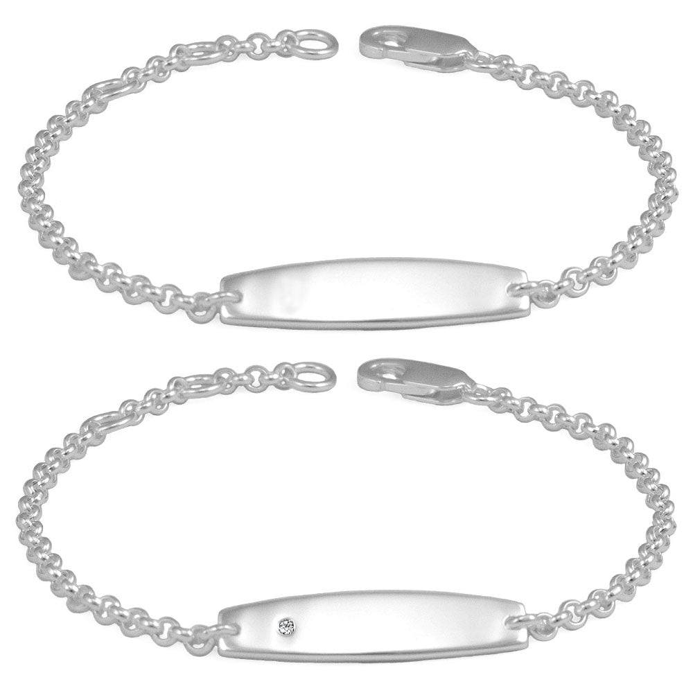 Sterling Silver Rolo Chain Diamond/Plain ID Bracelet For Children (5 1/4-6 1/4 in) 2