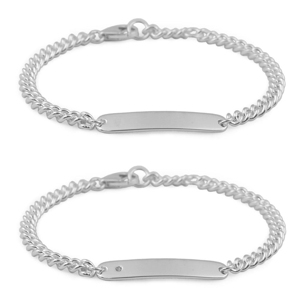 Boys And Girls Sterling Silver Curb Chain Diamond Or Plain ID