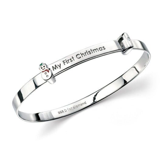 Baby Boy & Girl Jewelry - Silver My First Christmas Snowman Diamond Bangle (up to 6 in) 1