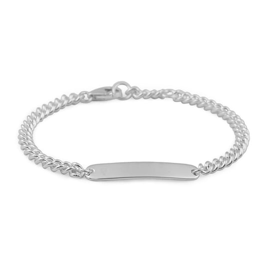 Boys And Girls Sterling Silver Curb Chain Diamond Or Plain ID Bracelet (6, 6 1/2 in) 1