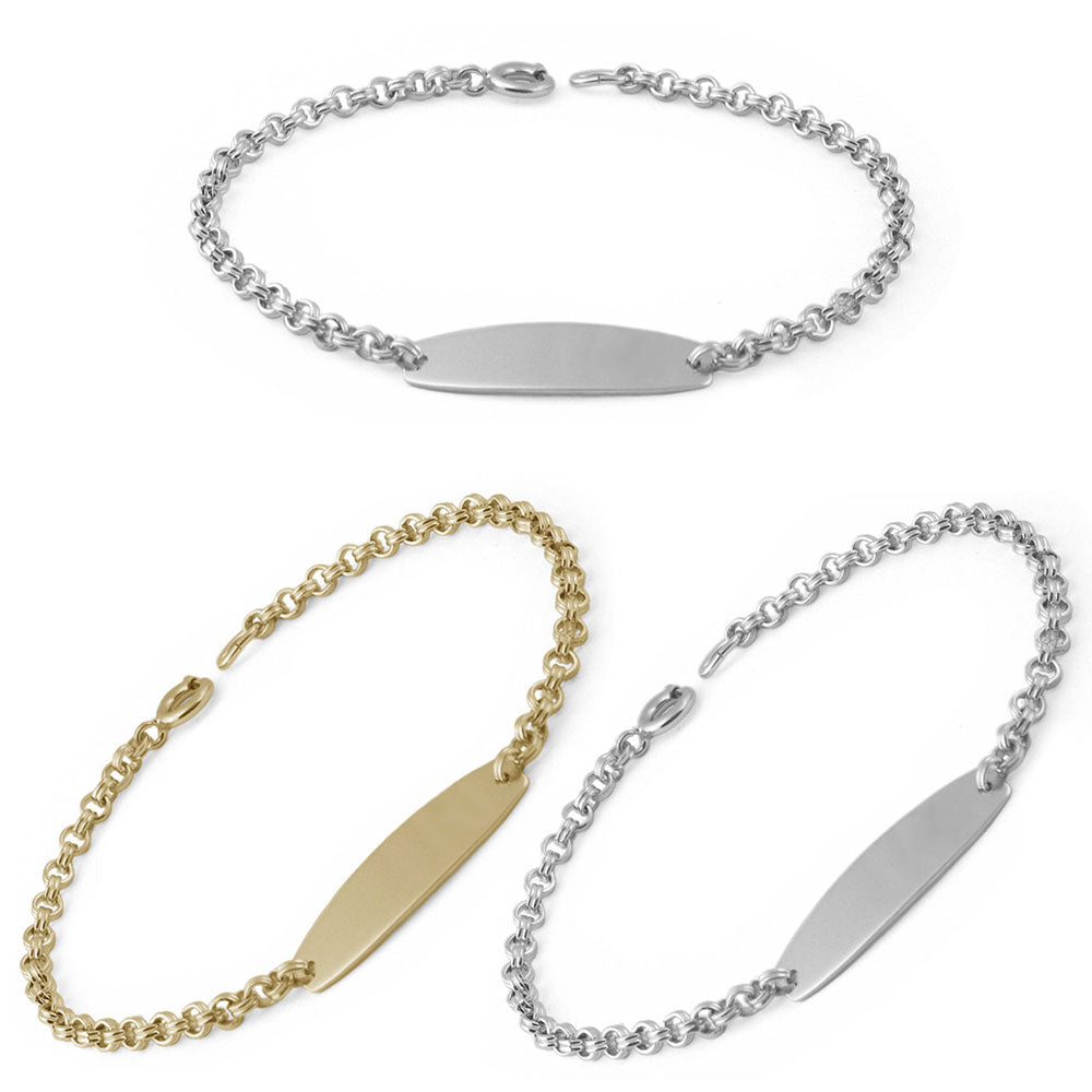Boys And Girls Jewelry - 6 Inches Gold Or Silver Rolo Chain ID Bracelets 2