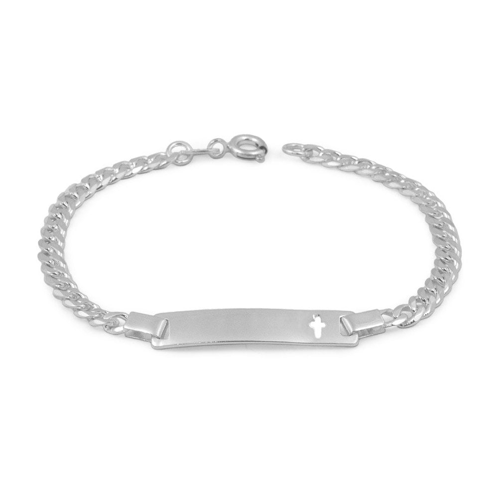 5 1/2 Or 6 1/2 In Sterling Silver Cross Curb Linked ID Bracelet For Boys And Girls 1