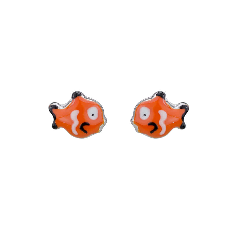 Kids Jewelry - Sterling Silver Enameled Clown Fish Stud Earrings 1