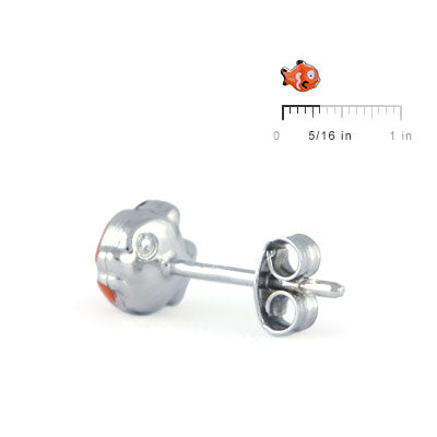 Kids Jewelry - Sterling Silver Enameled Clown Fish Stud Earrings 2