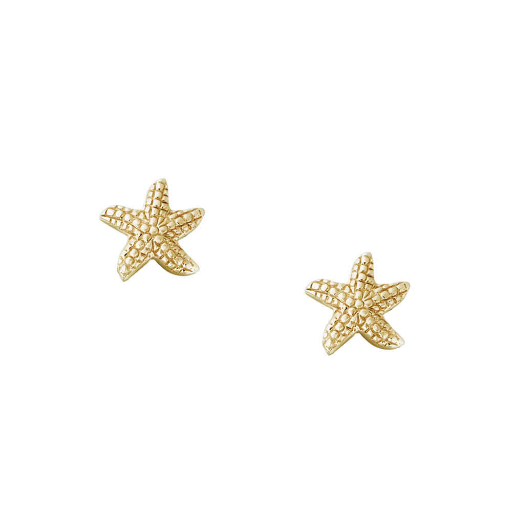 Kids 14K Yellow Gold/Sterling Silver Starfish Stud Earrings For Girls