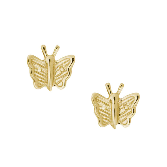 Fine Jewelry For Girls - 14K Yellow Gold Butterfly Stud Earrings 1